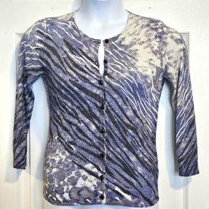 Joseph A, button-down, animal print, sparkly, 3/4 sleeve, cardigan.  Size PM